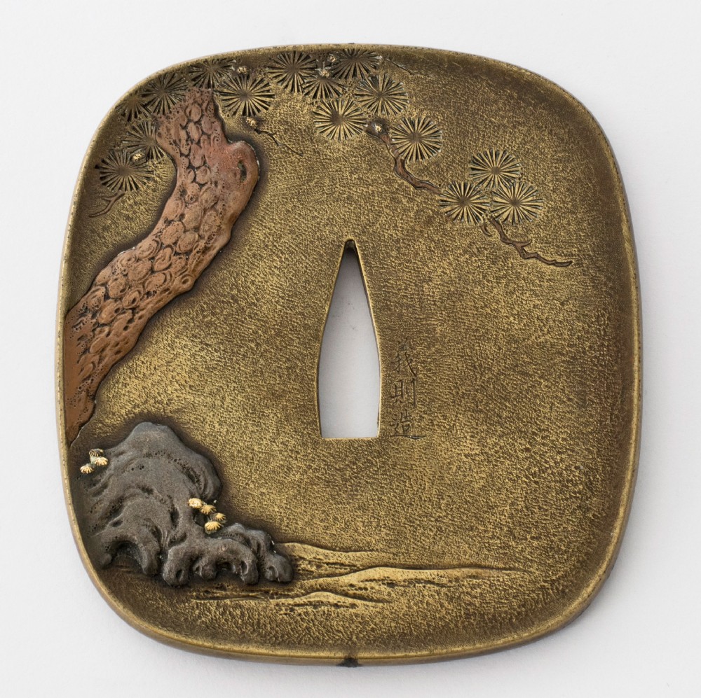 Japanese Bronze & Mixed Metal Tsuba- Seated Chinese Scholar View II