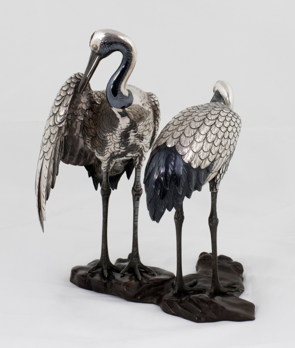 Japanese Silver & Mixed Metal Crane Okimono View VI