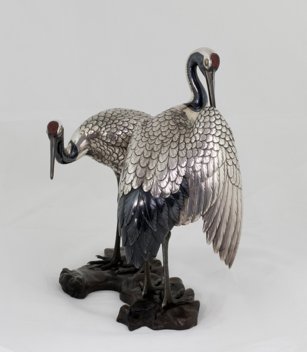 Japanese Silver & Mixed Metal Crane Okimono View XI