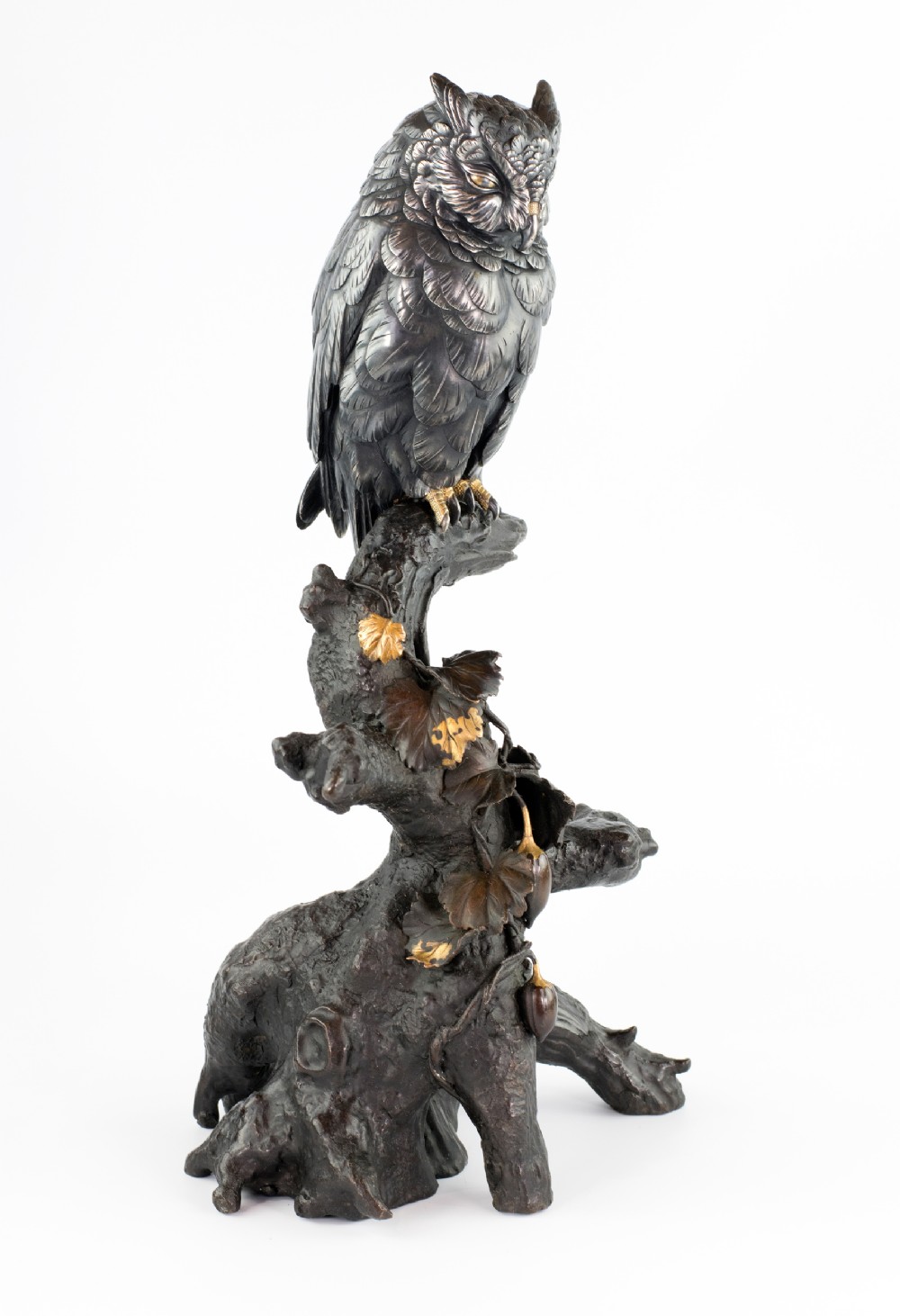 Japanese Silvered Bronze Owl Okimono by Mitani View V