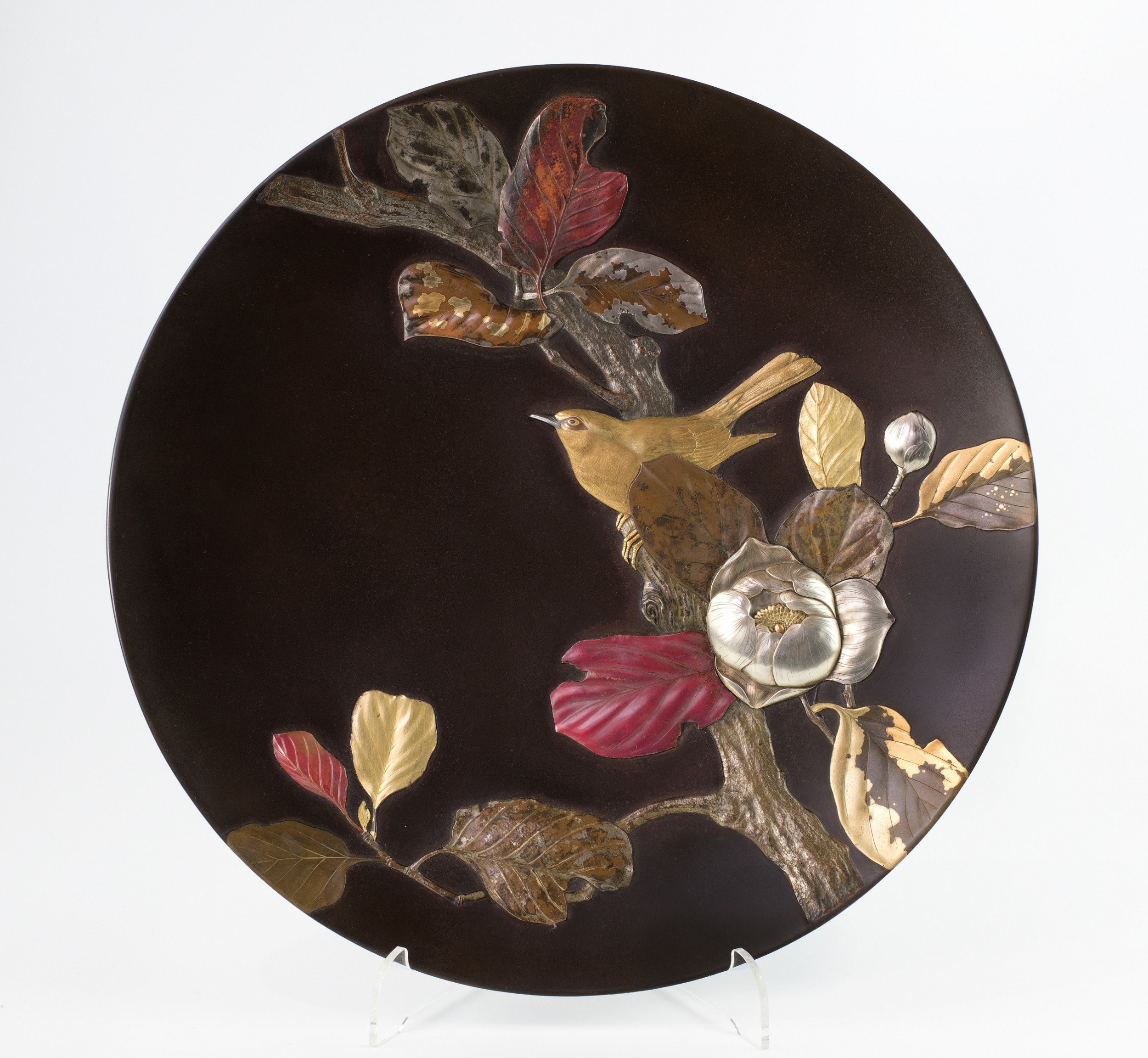 Captivating Japanese Bronze and Mixed Metal Plaque by Yoshitoshi View II