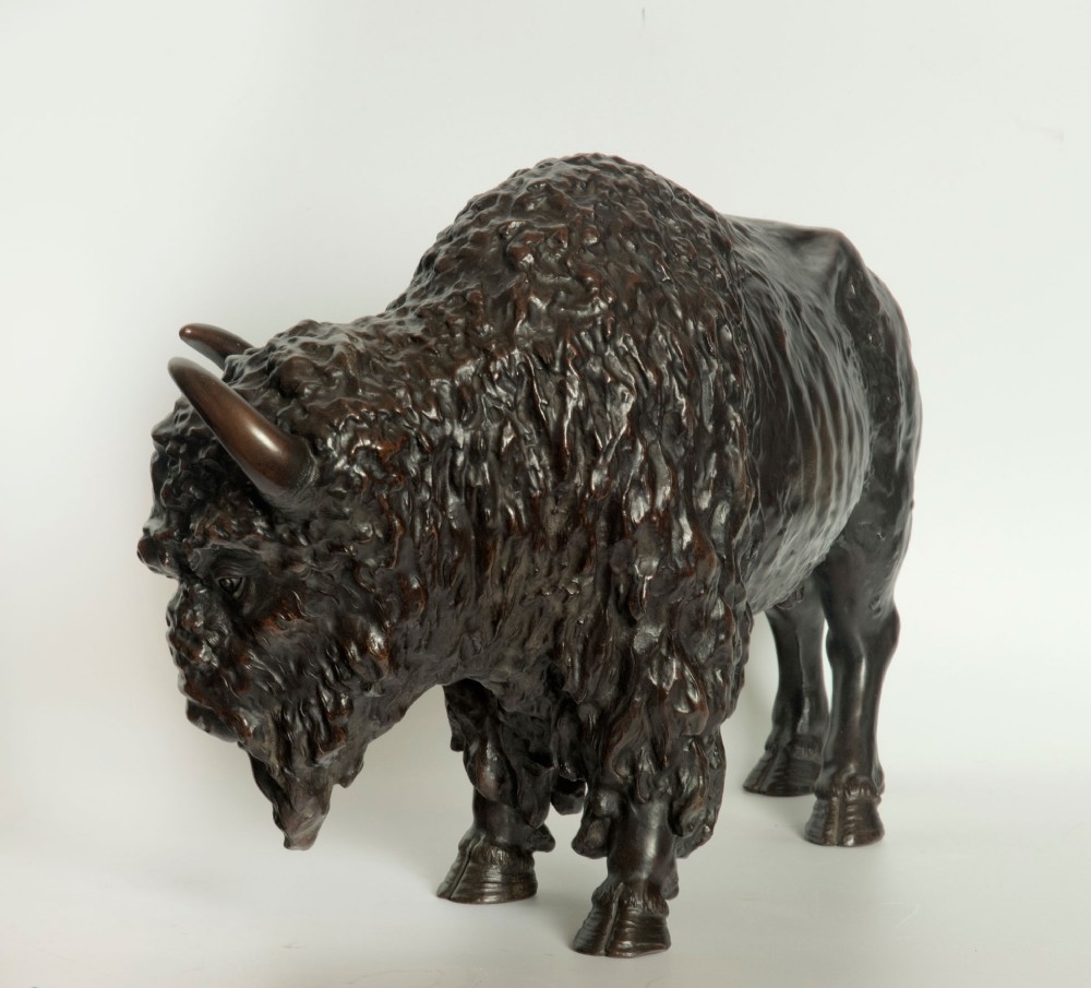 Large Japanese Bronze Bison Okimono by Maruki View IV
