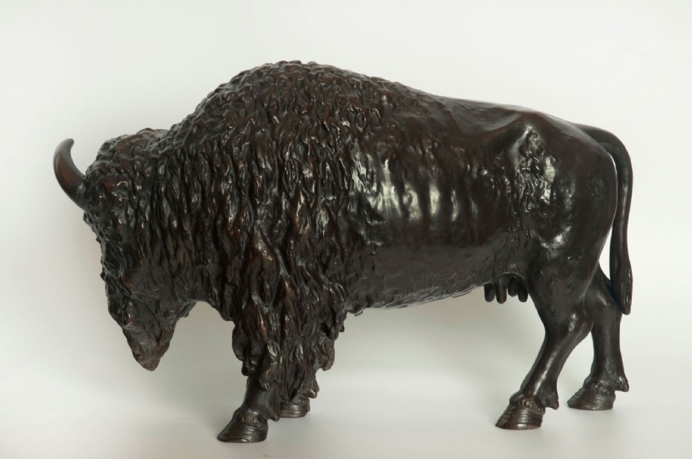 Large Japanese Bronze Bison Okimono by Maruki View V