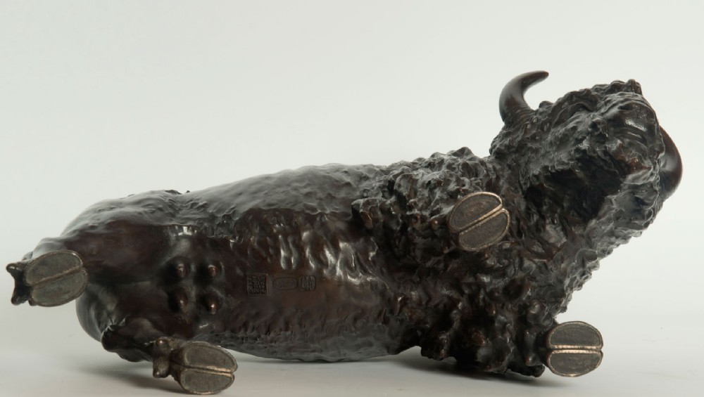 Large Japanese Bronze Bison Okimono by Maruki View VII