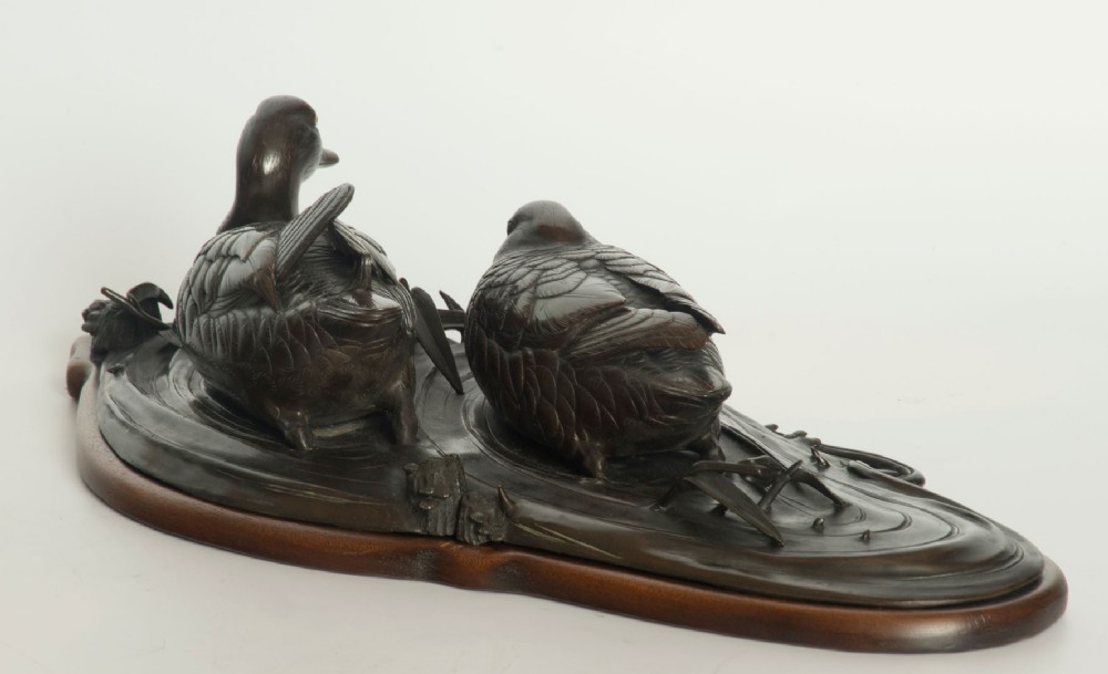 Charming Japanese Bronze Ducks Okimono View IV