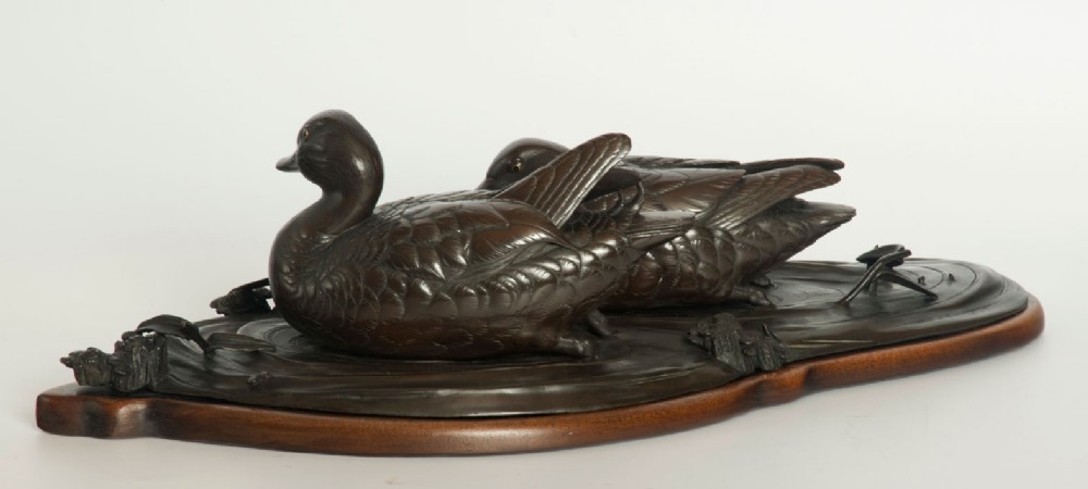 Charming Japanese Bronze Ducks Okimono View VI