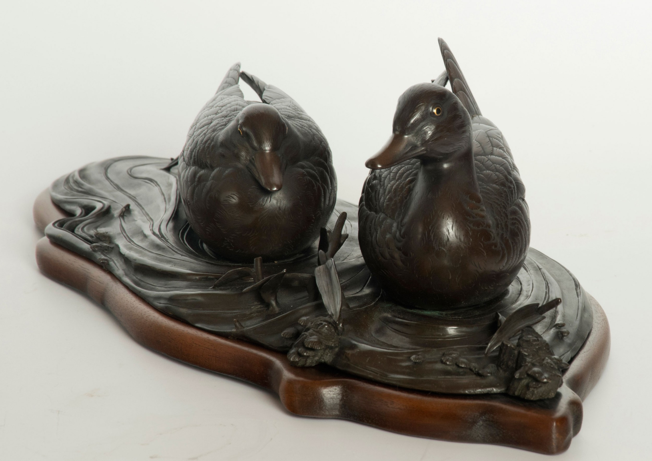 Charming Japanese Bronze Ducks Okimono View VIII