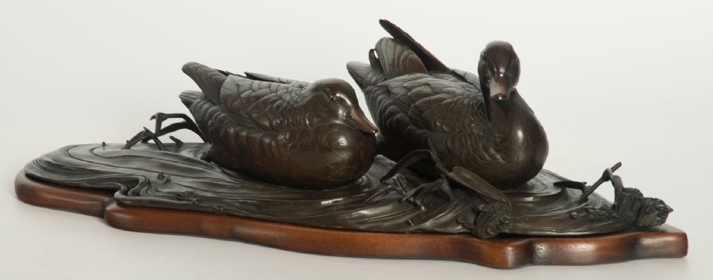 Charming Japanese Bronze Ducks Okimono View IX