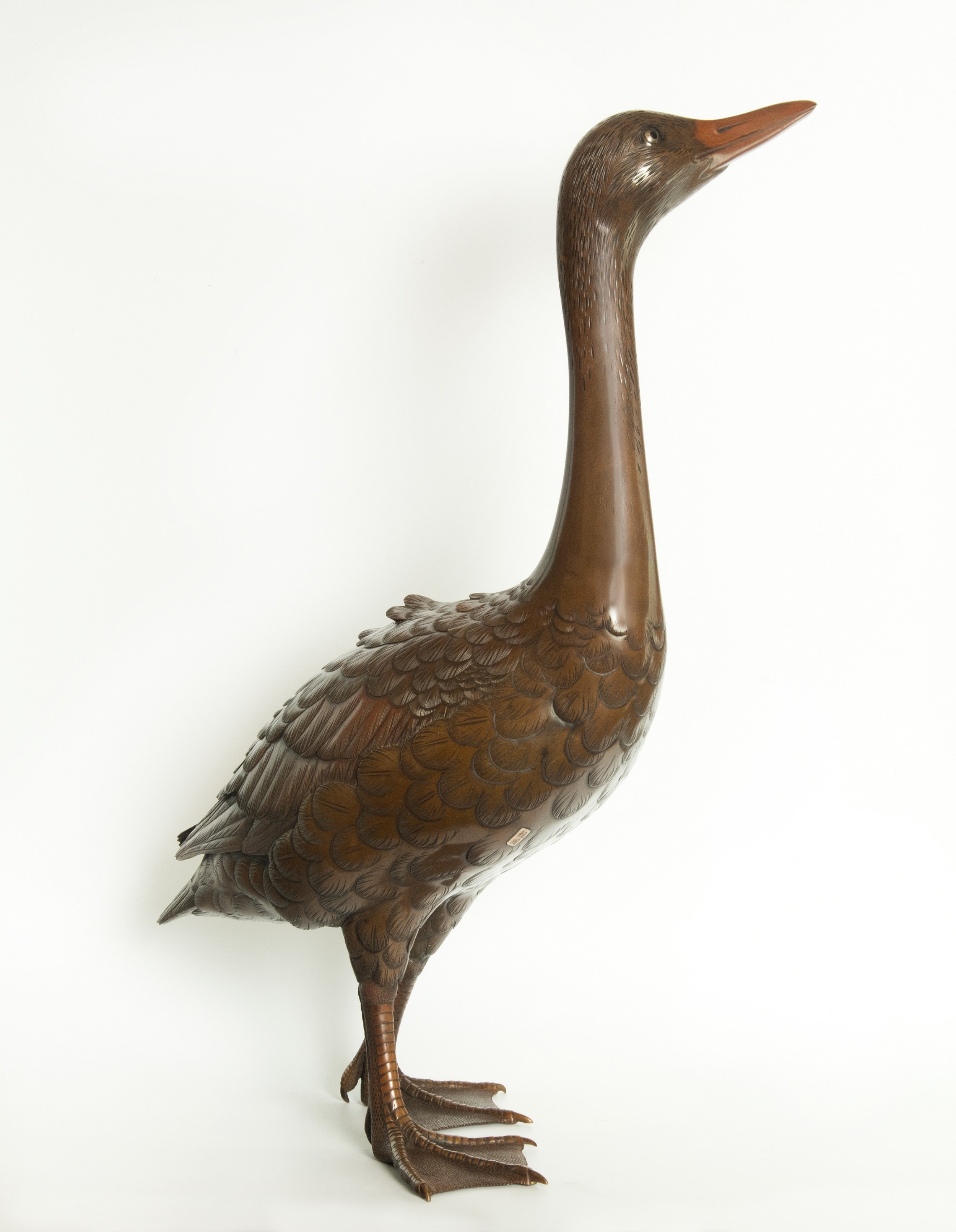 Life Size Japanese Bronze Runner Duck Okimono- Artist Signed View IV
