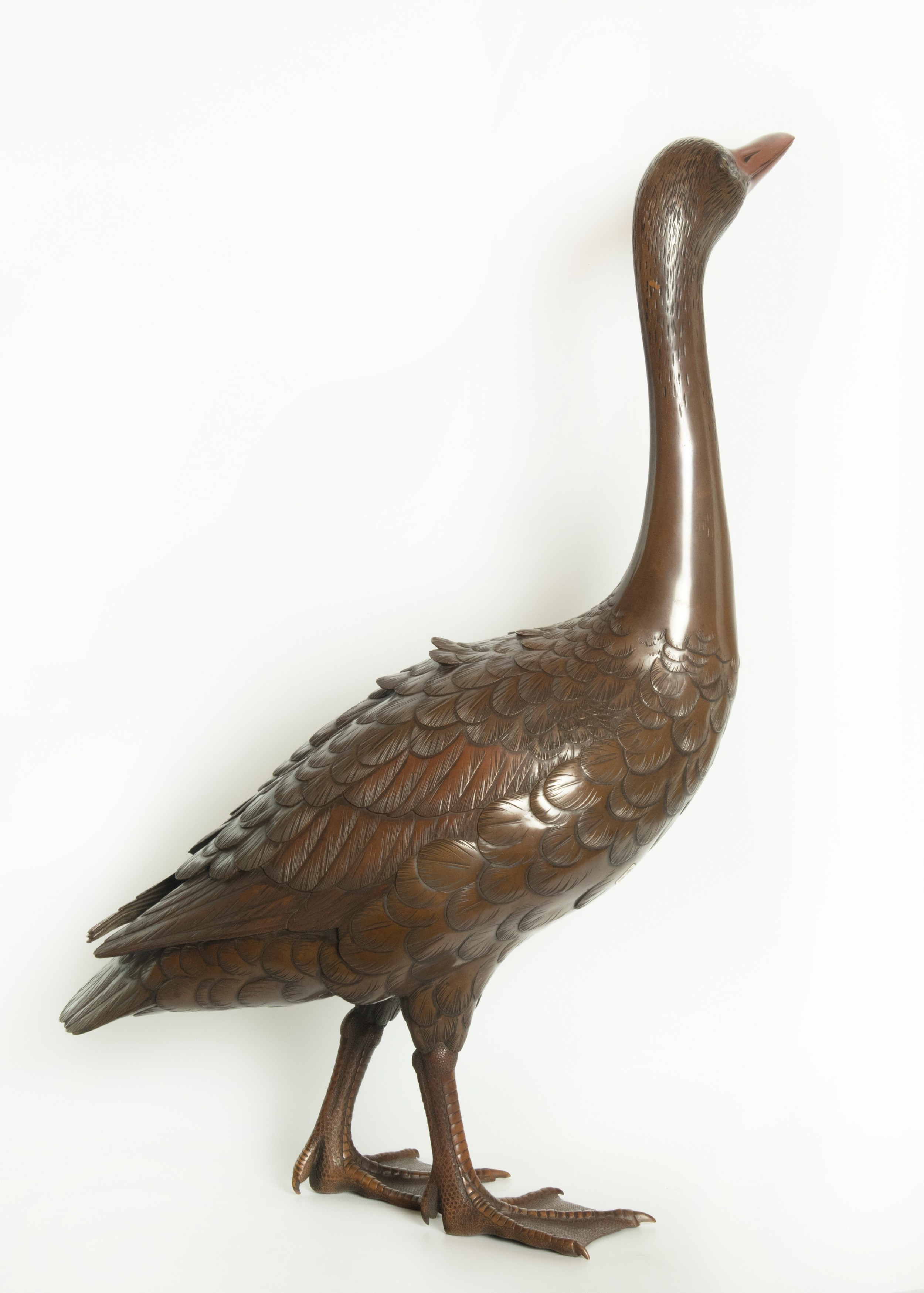 Life Size Japanese Bronze Runner Duck Okimono- Artist Signed View VI