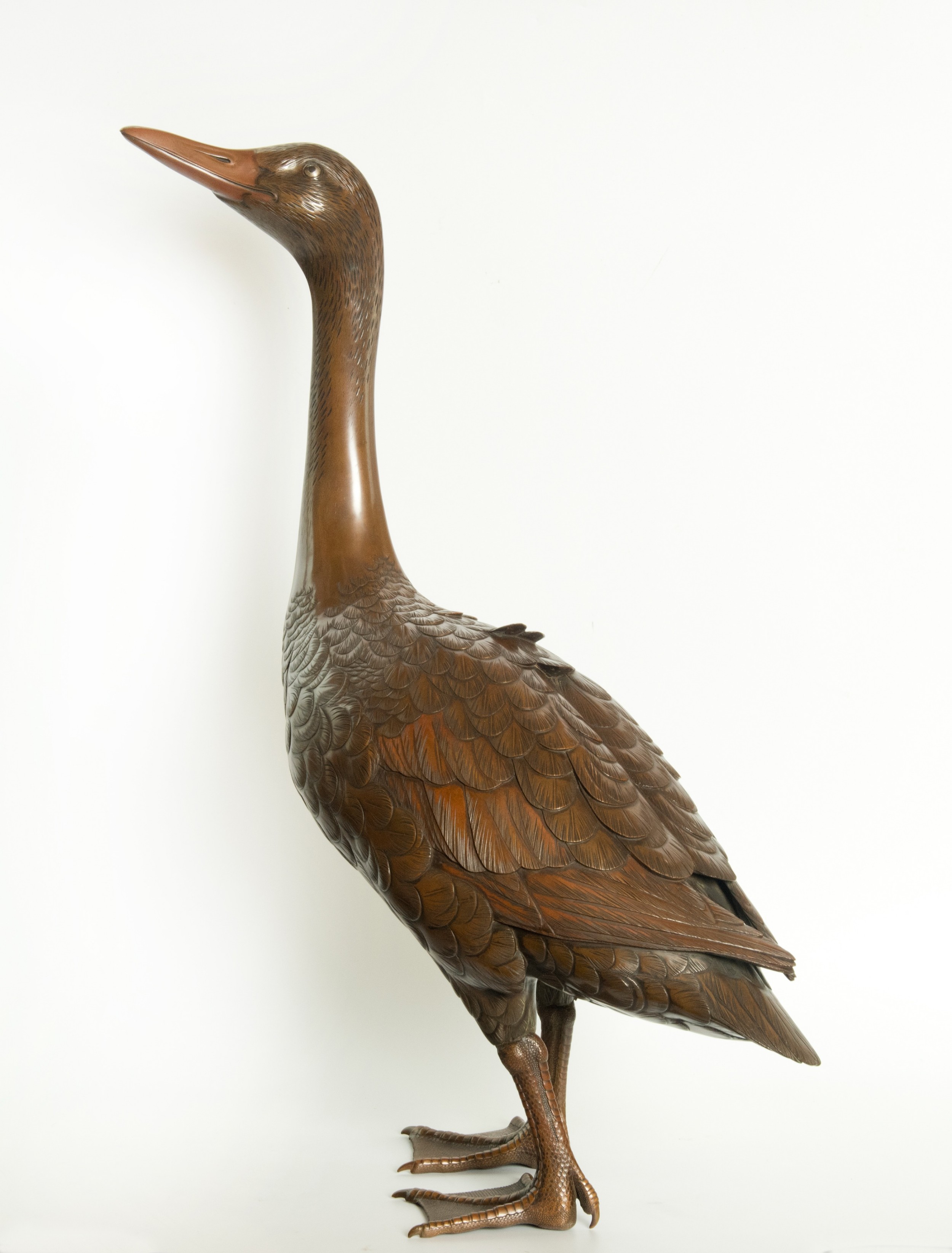 Life Size Japanese Bronze Runner Duck Okimono- Artist Signed View IX