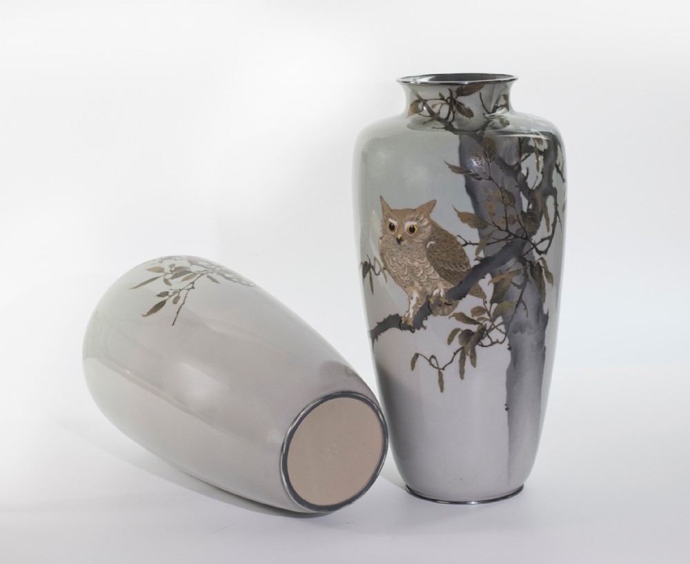 Sensational Pair Of Japanese Cloisonne Enamel Vases- Ando Company View V