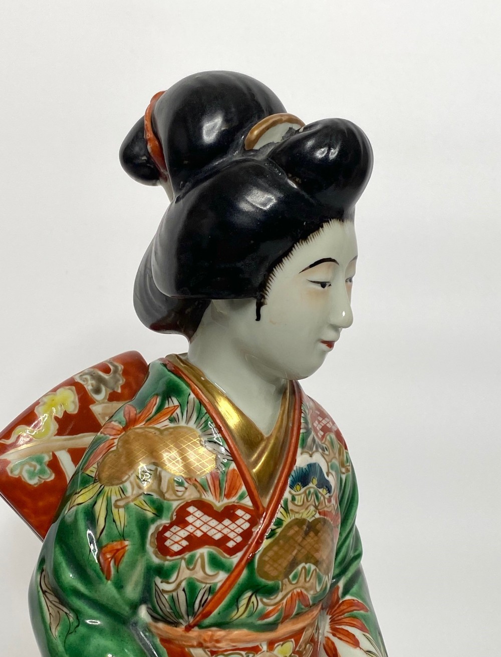 Large Japanese Kutani Bijin and Kitten Okimono View IX