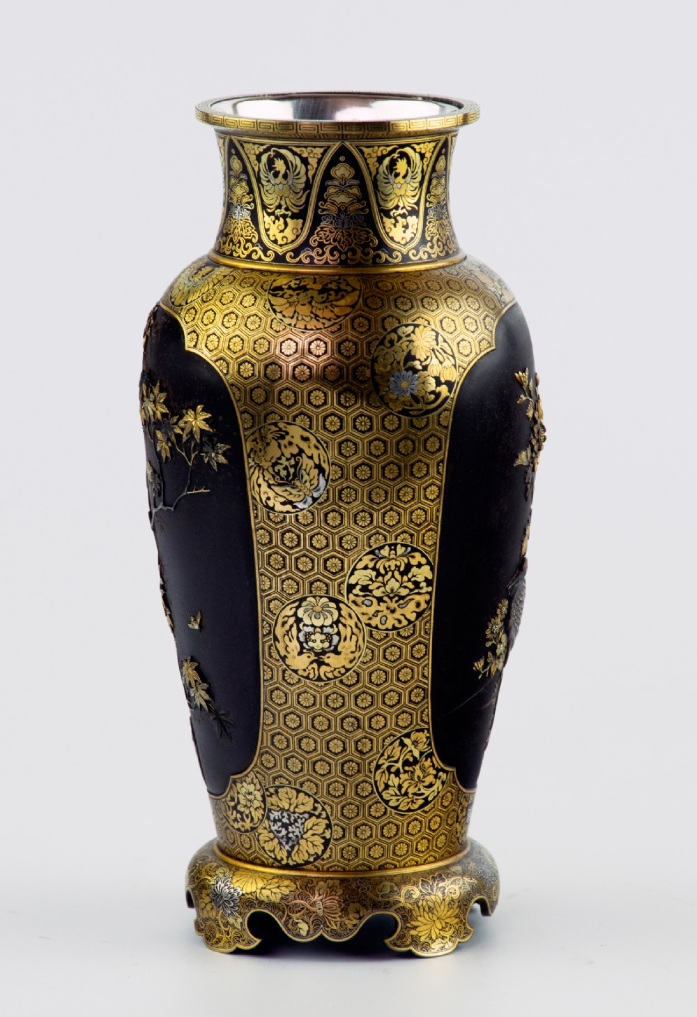Outstanding Japanese Iron and Mixed Metal Vase - Kajima Ikkoku II View II