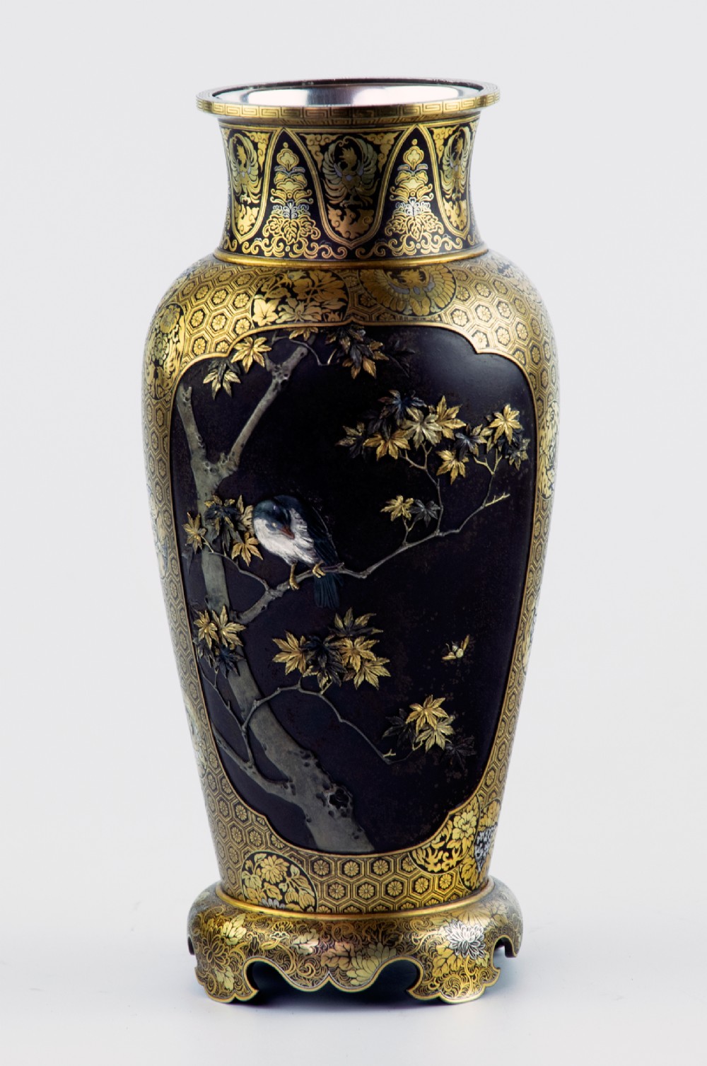 Outstanding Japanese Iron and Mixed Metal Vase - Kajima Ikkoku II View III