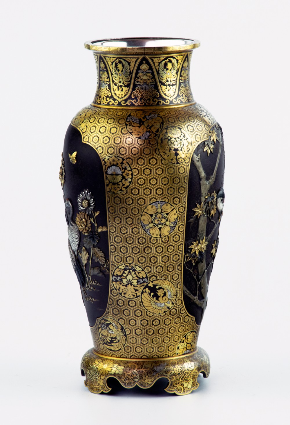 Outstanding Japanese Iron and Mixed Metal Vase - Kajima Ikkoku II View IV