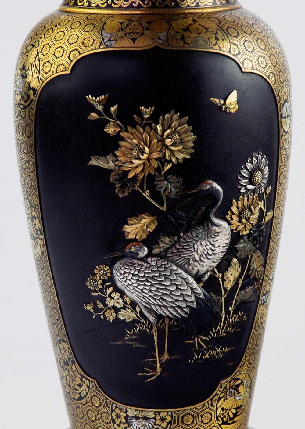 Outstanding Japanese Iron and Mixed Metal Vase - Kajima Ikkoku II View V