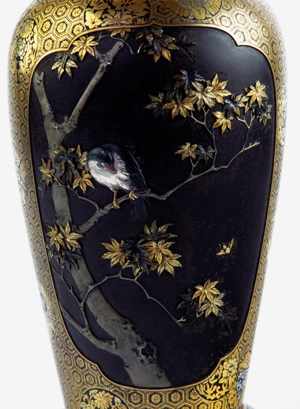 Outstanding Japanese Iron and Mixed Metal Vase - Kajima Ikkoku II View VI