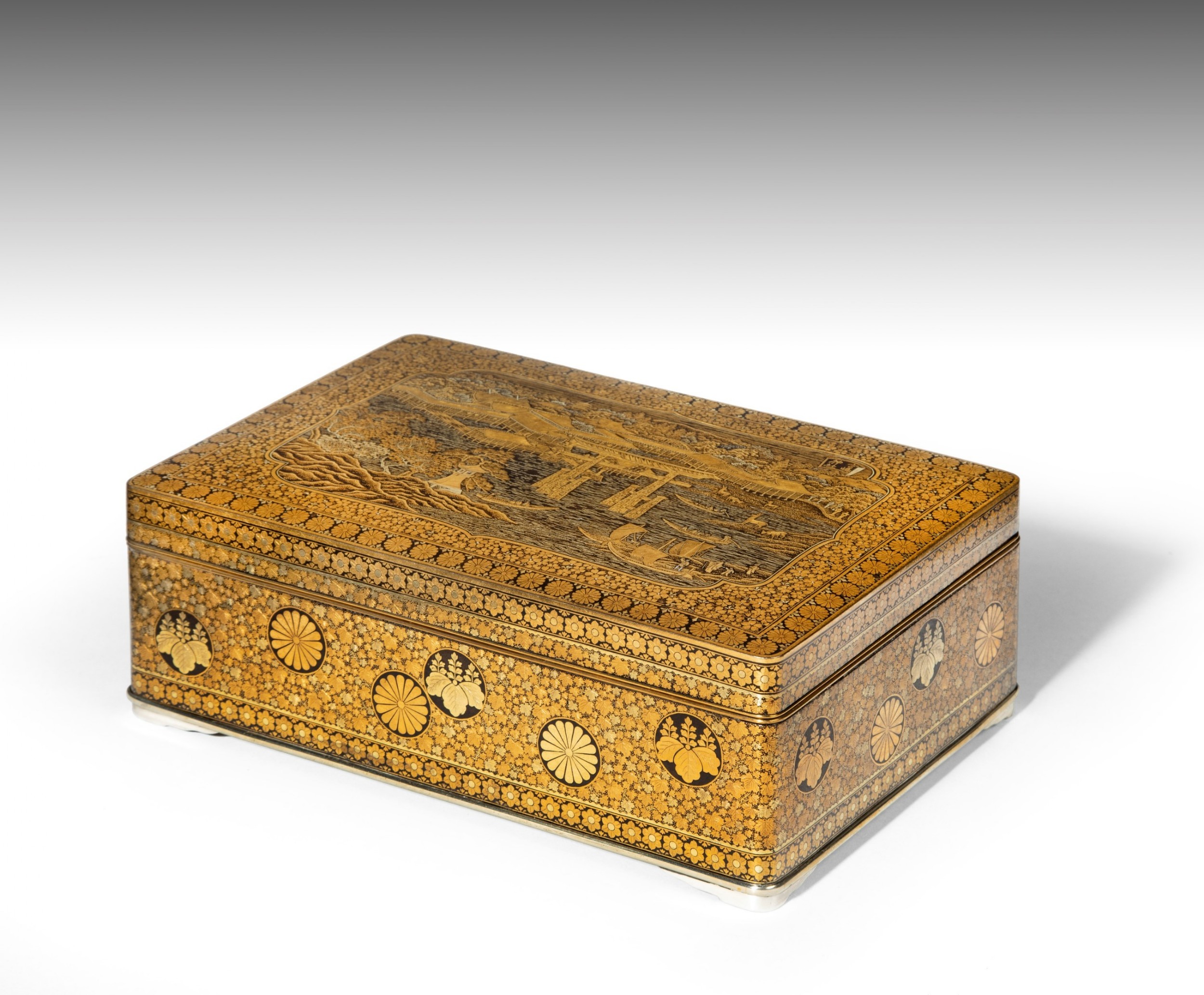 Large Japanese Iron and Silver Box by Komai View IX
