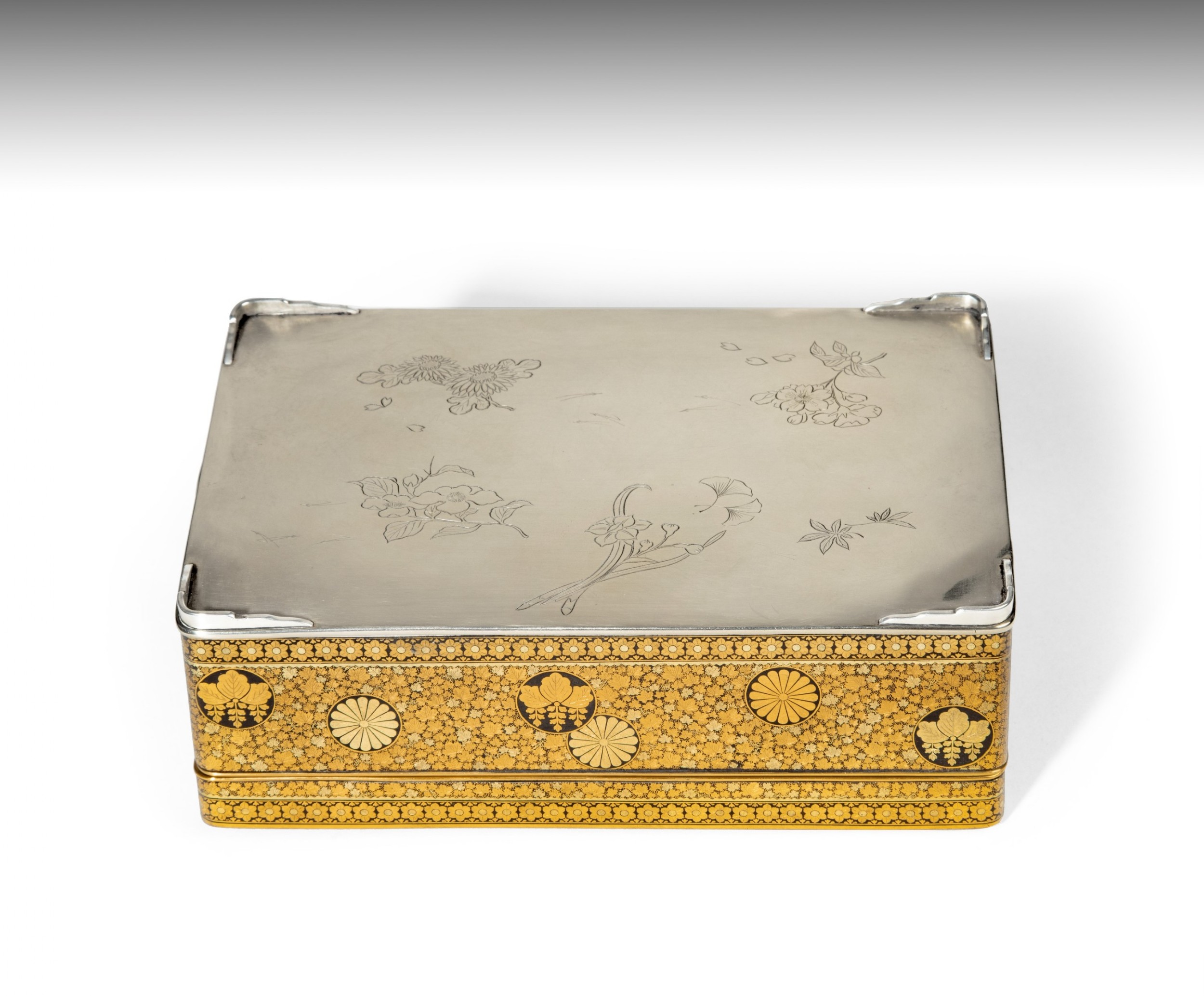Large Japanese Iron and Silver Box by Komai View XI