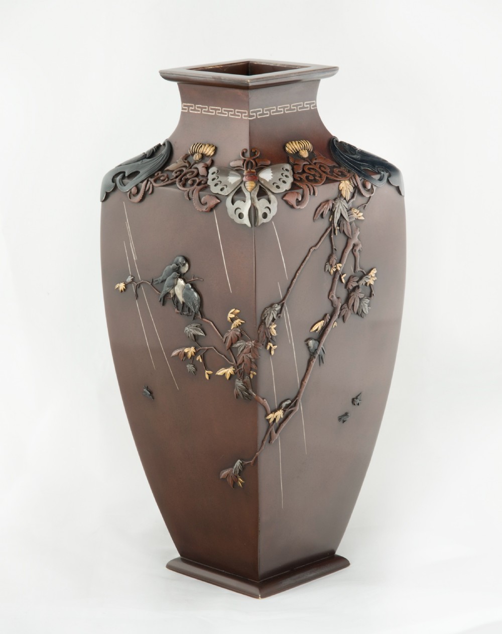 Large Japanese Bronze Mixed Metal Vase - Miyabe Atsuyoshi