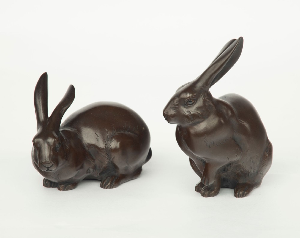 japanese bronze okimono hares imperial provenance - CATEGORY: ANTIQUE SCULPTURES - DATED 1920