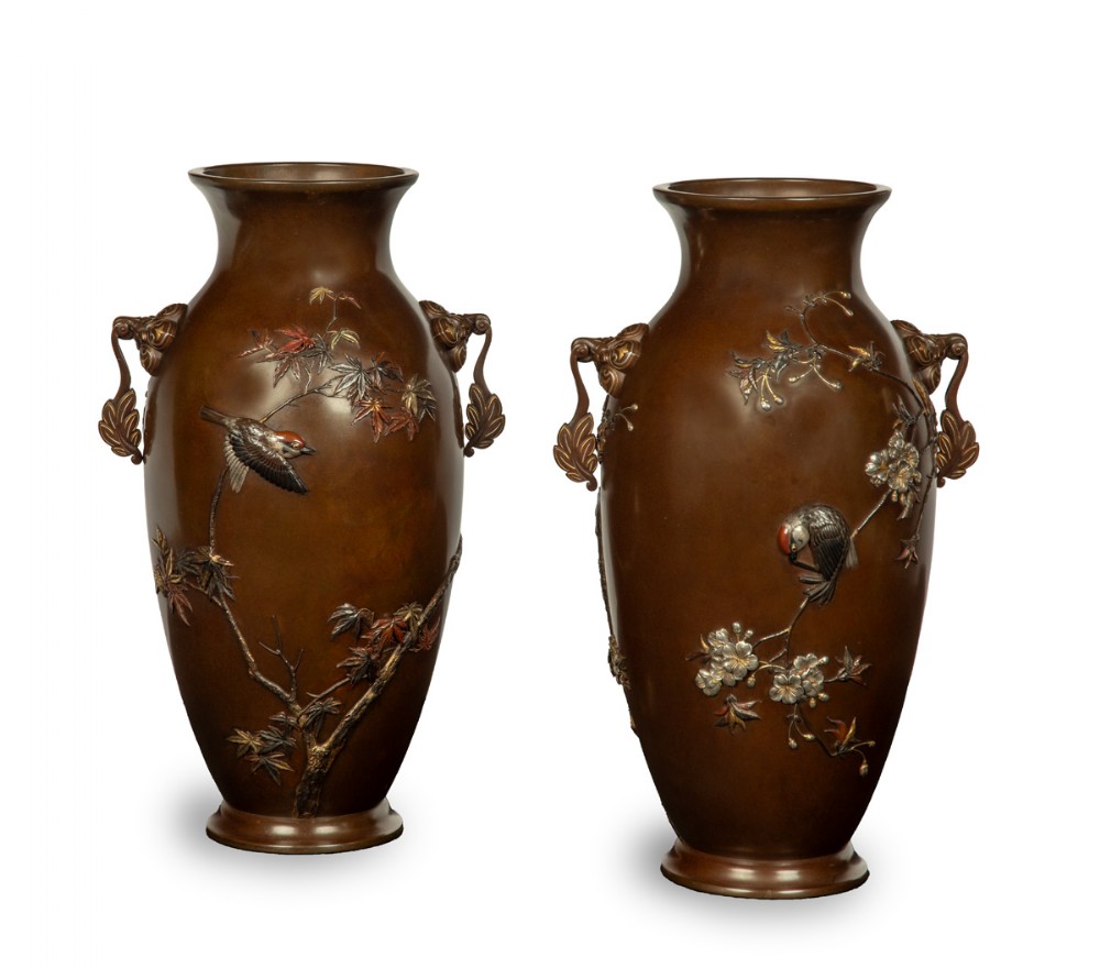 Large Japanese Bronze and Mixed Metal Vases - Suzuki Chokichi View II