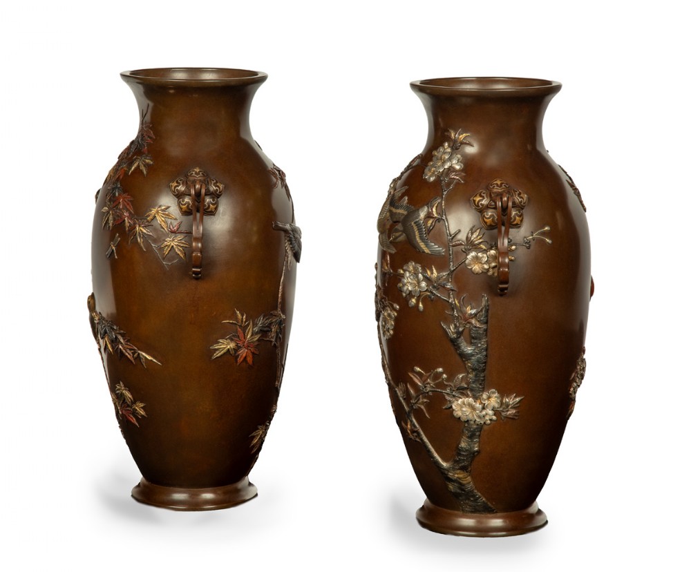 Large Japanese Bronze and Mixed Metal Vases - Suzuki Chokichi View III