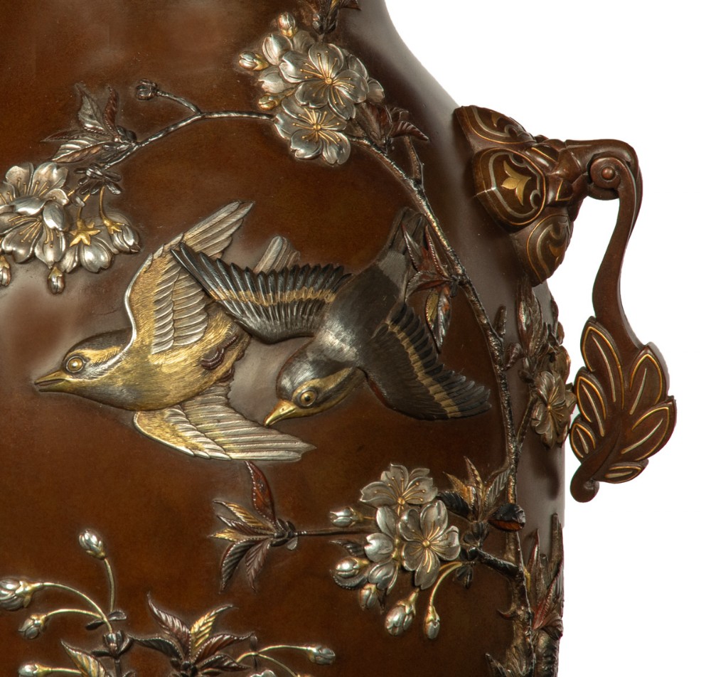 Large Japanese Bronze and Mixed Metal Vases - Suzuki Chokichi View IV
