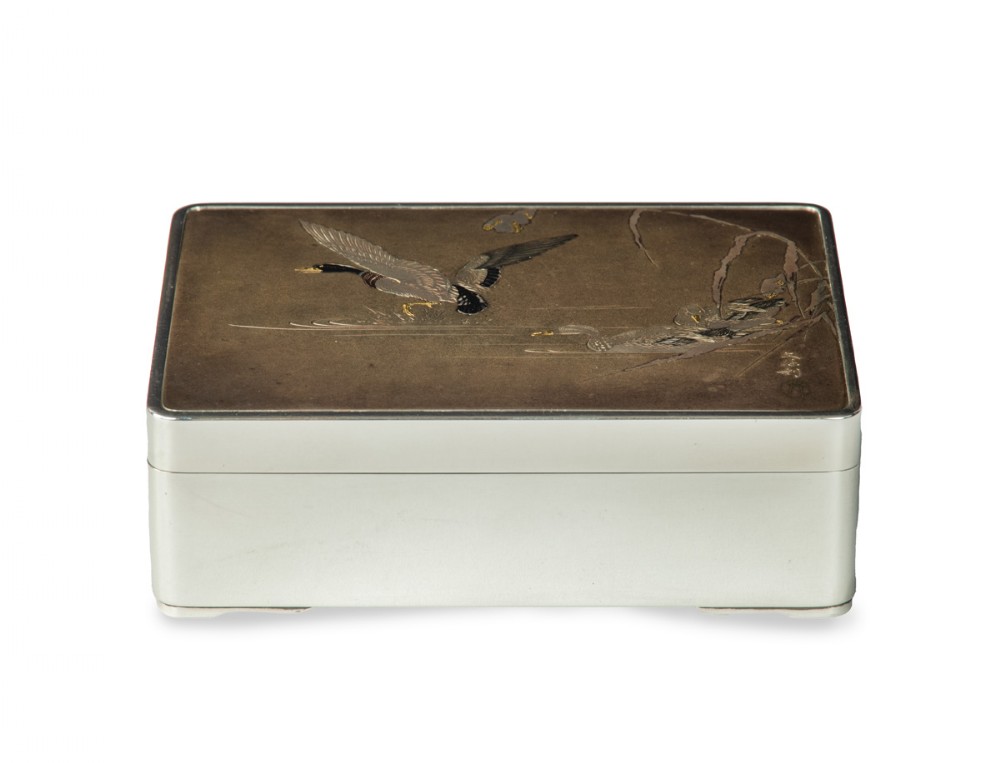 Charming Japanese Pure Silver and Mixed Metal Table Box View II