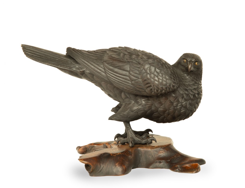 japanese bronze hawk okimono by maruki - CATEGORY: ANTIQUE SCULPTURES - DATED 1890