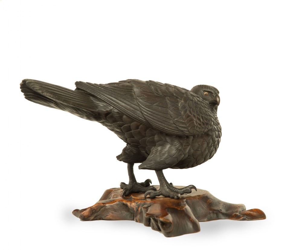 Japanese Bronze Hawk Okimono by Maruki View II