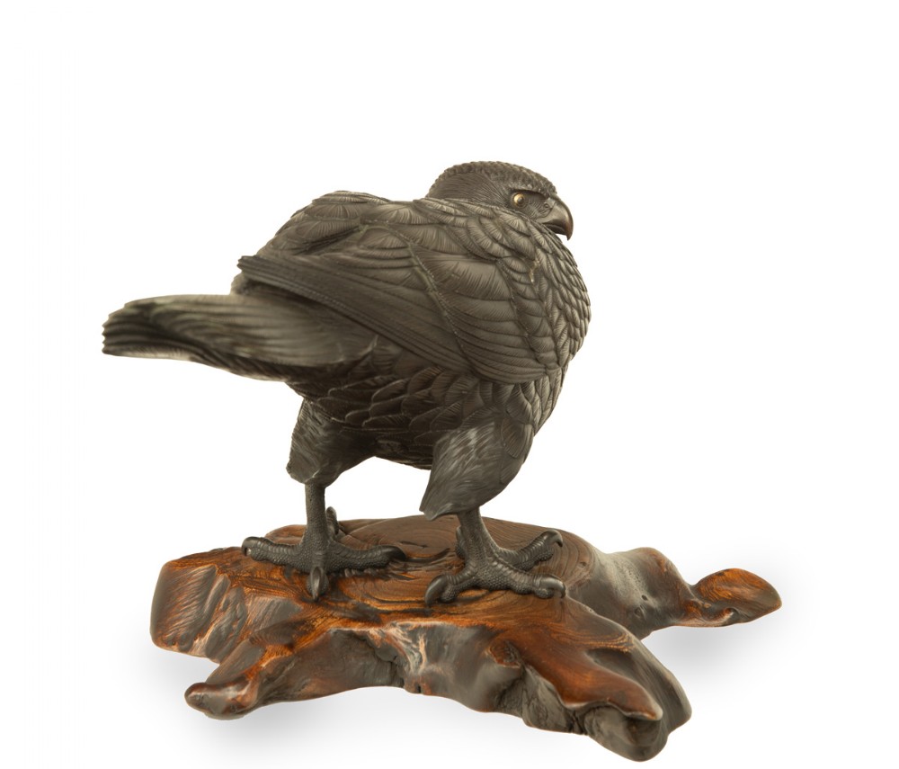Japanese Bronze Hawk Okimono by Maruki View III