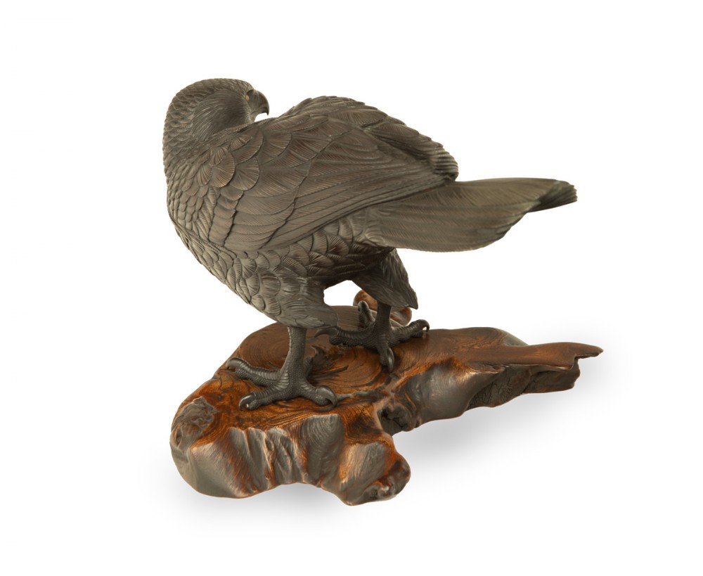 Japanese Bronze Hawk Okimono by Maruki View IV