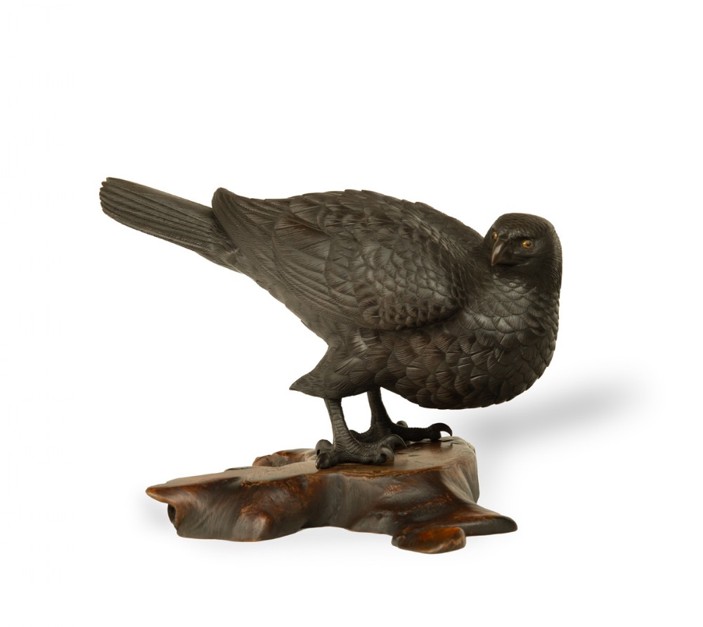 Japanese Bronze Hawk Okimono by Maruki View VII
