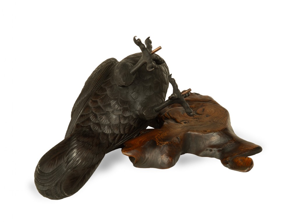 Japanese Bronze Hawk Okimono by Maruki View VIII