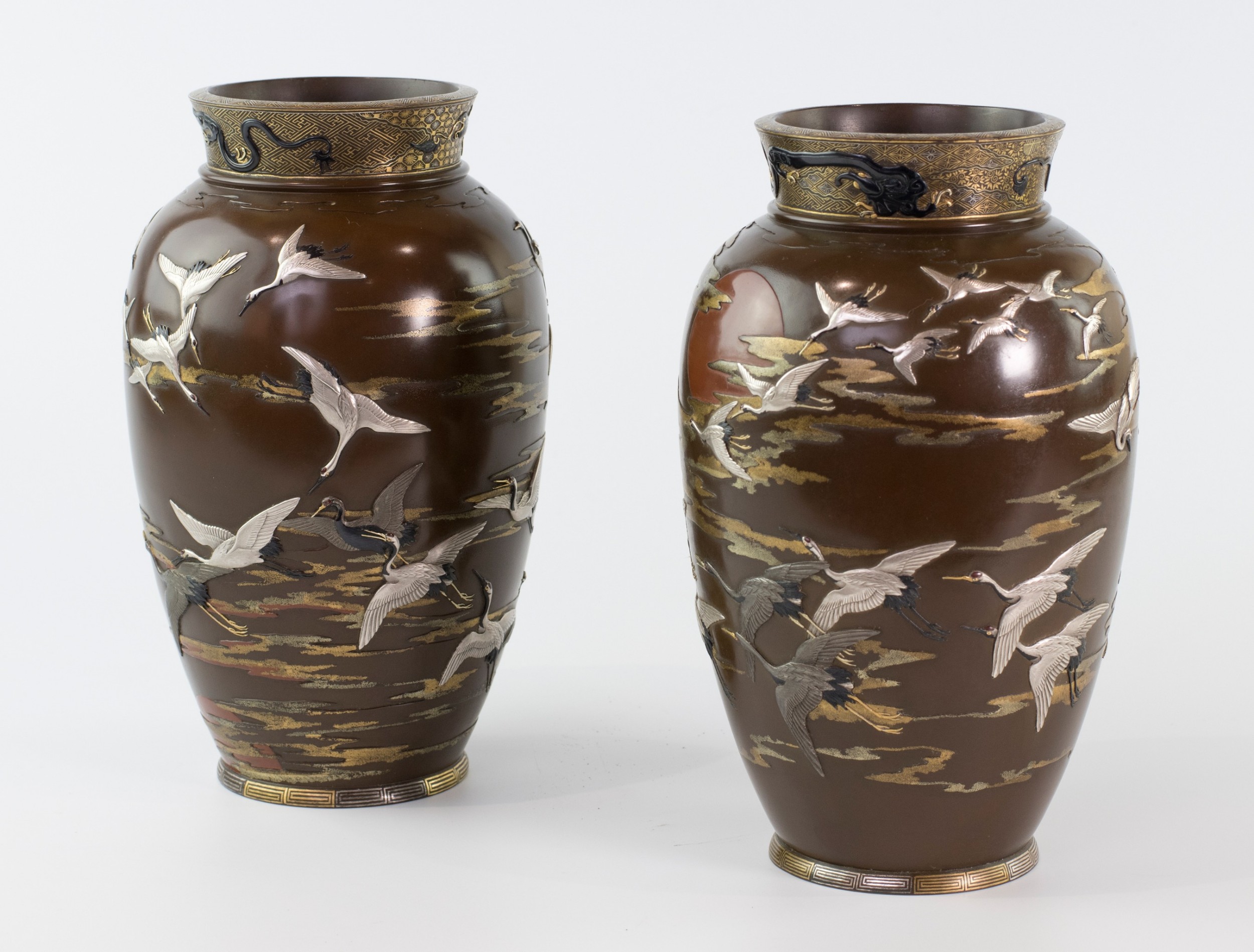 Fascinating Japanese Bronze and Mixed Metal Vases View II