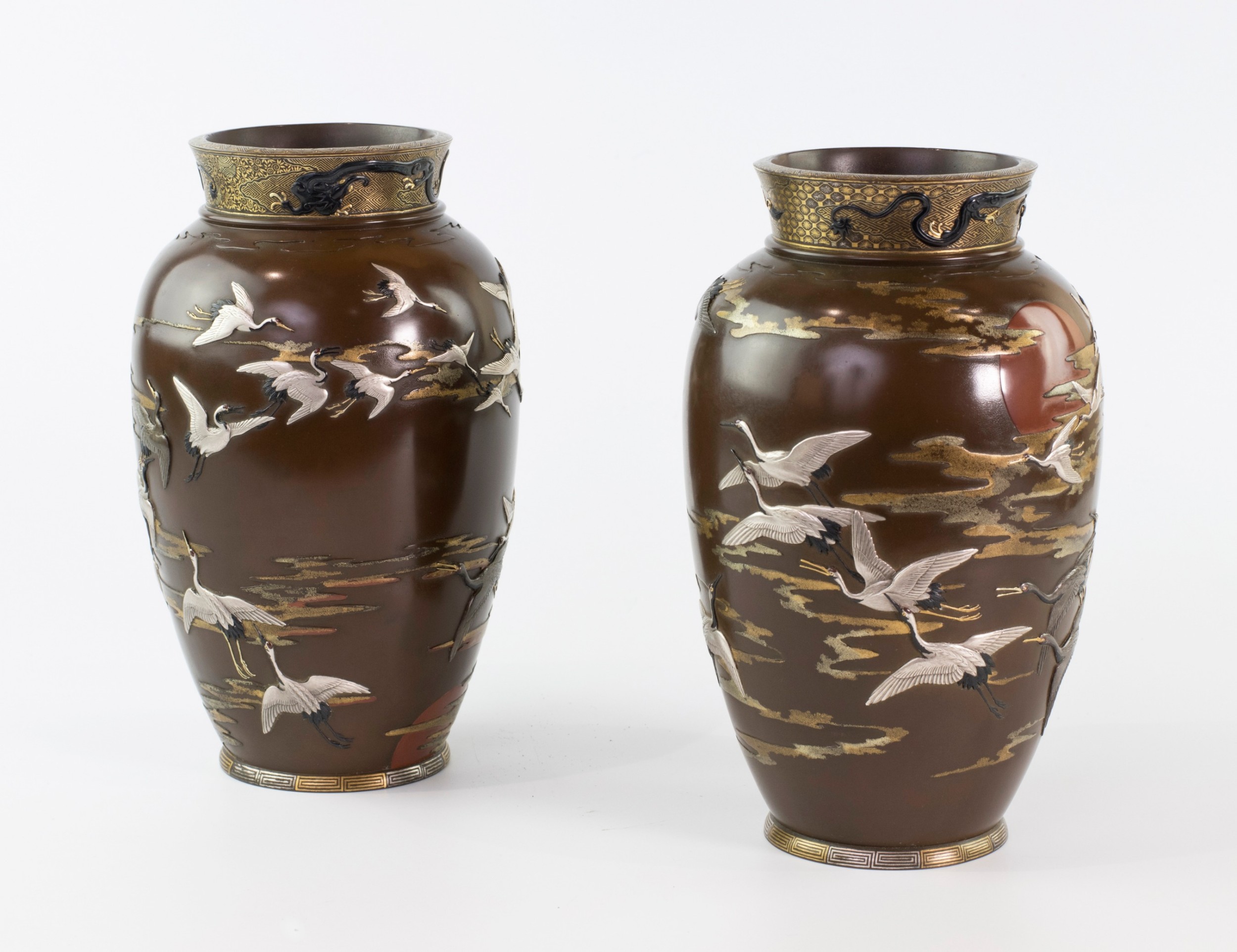 Fascinating Japanese Bronze and Mixed Metal Vases View V