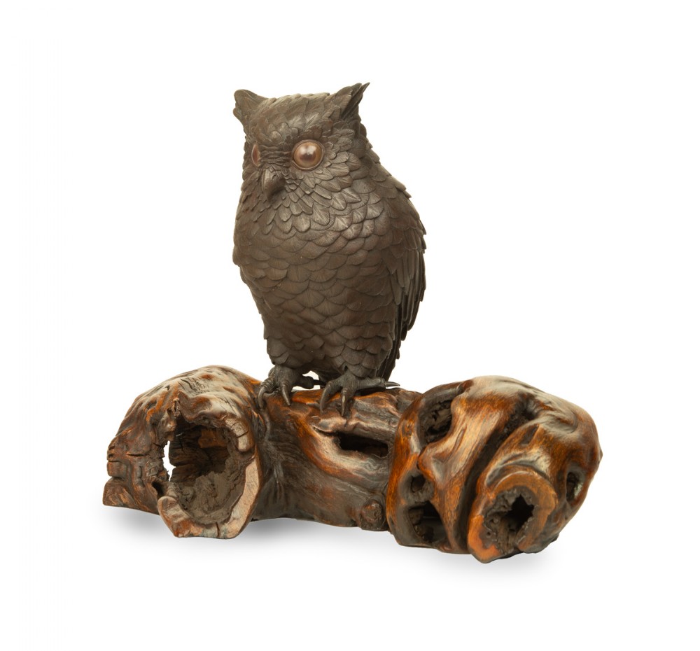 Enchanting Japanese Bronze Owl Okimono View VII