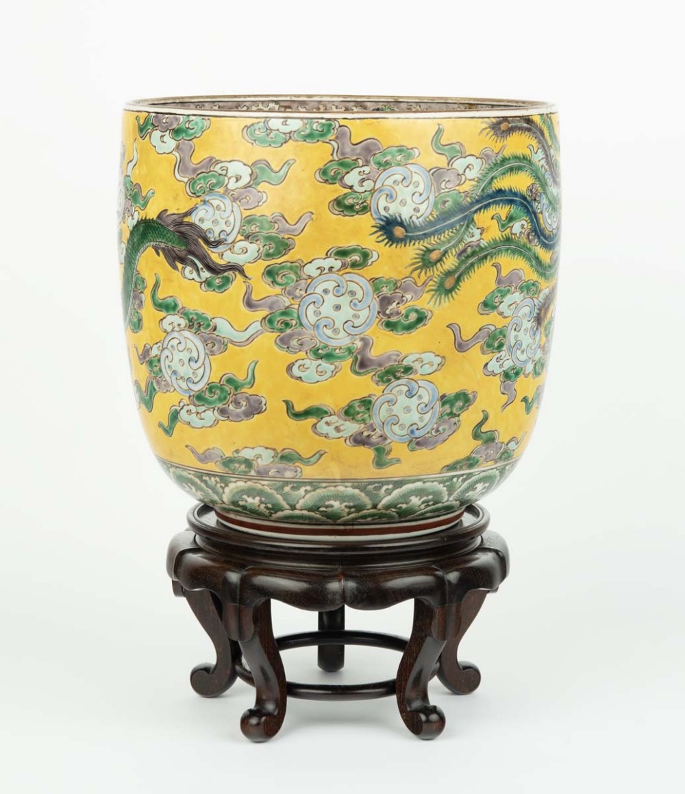 Large Japanese Kutani Jardiniere on Hardwood Stand View III