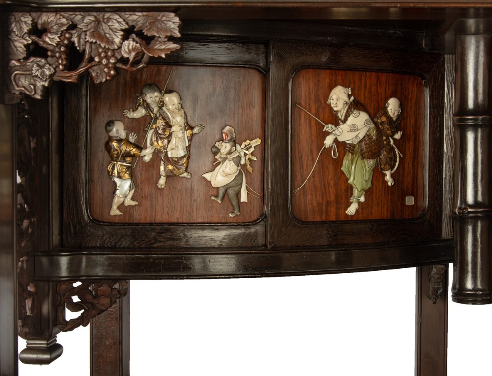 Japanese Shibayama Decorated Hardwood Shodana Cabinet View IV