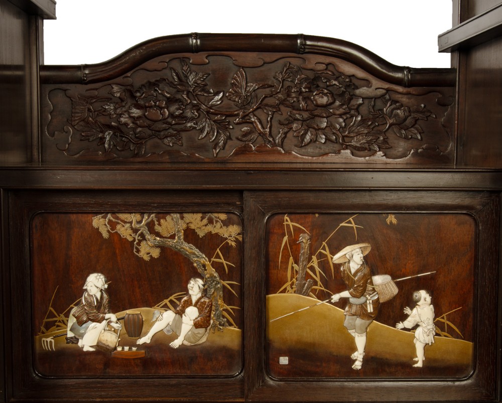 Japanese Shibayama Decorated Hardwood Shodana Cabinet View VI