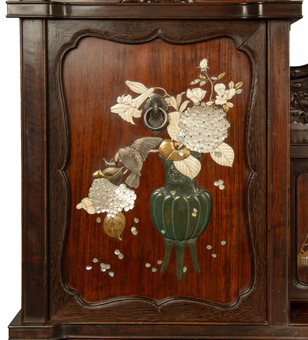 Japanese Shibayama Decorated Hardwood Shodana Cabinet View VII