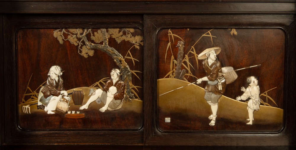 Japanese Shibayama Decorated Hardwood Shodana Cabinet View XIV