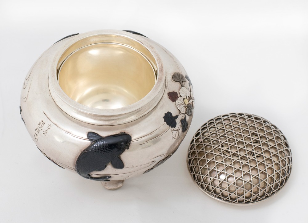 Japanese Silver and Mixed Metal Carp Koro View VII