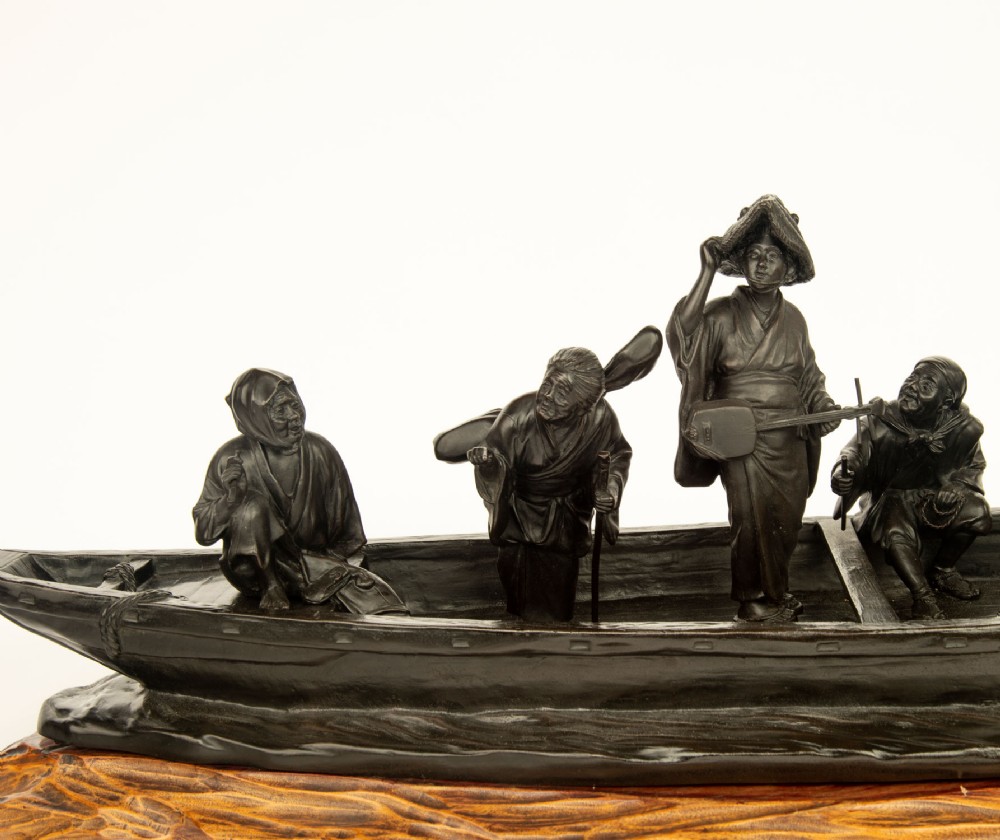 Very Large Japanese Bronze Ferry Boat Okimono by Seiya View II