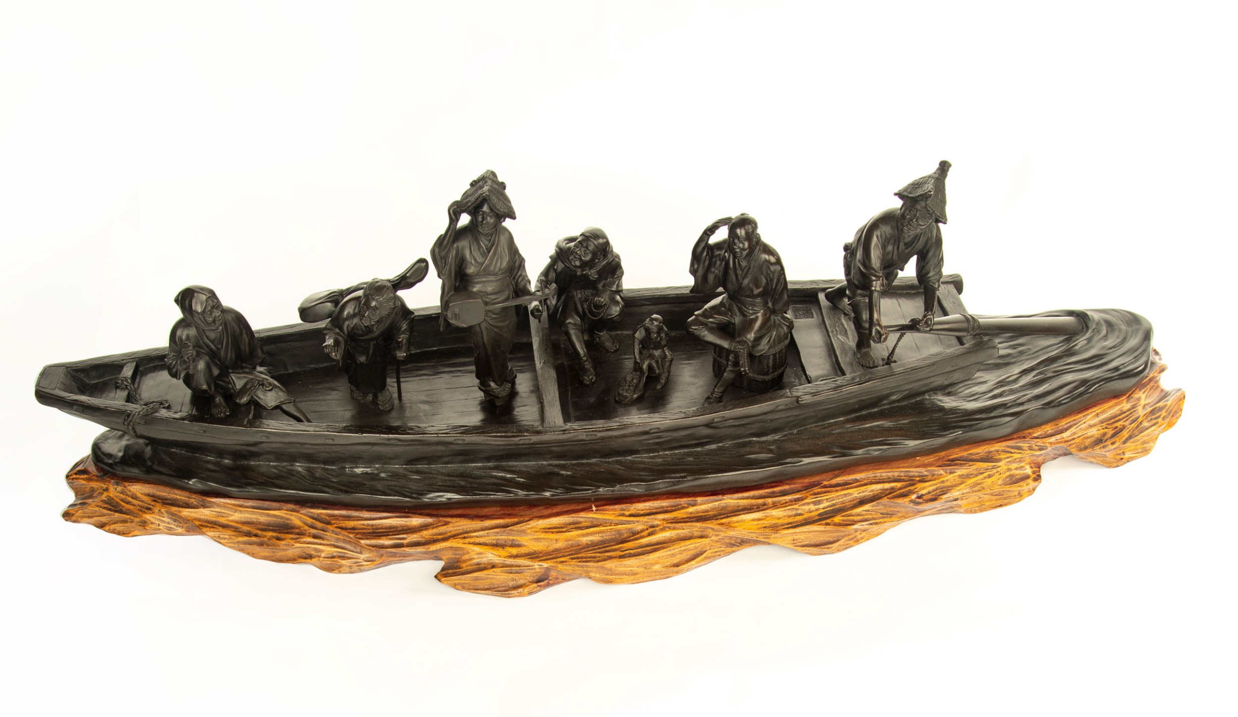Very Large Japanese Bronze Ferry Boat Okimono by Seiya View III