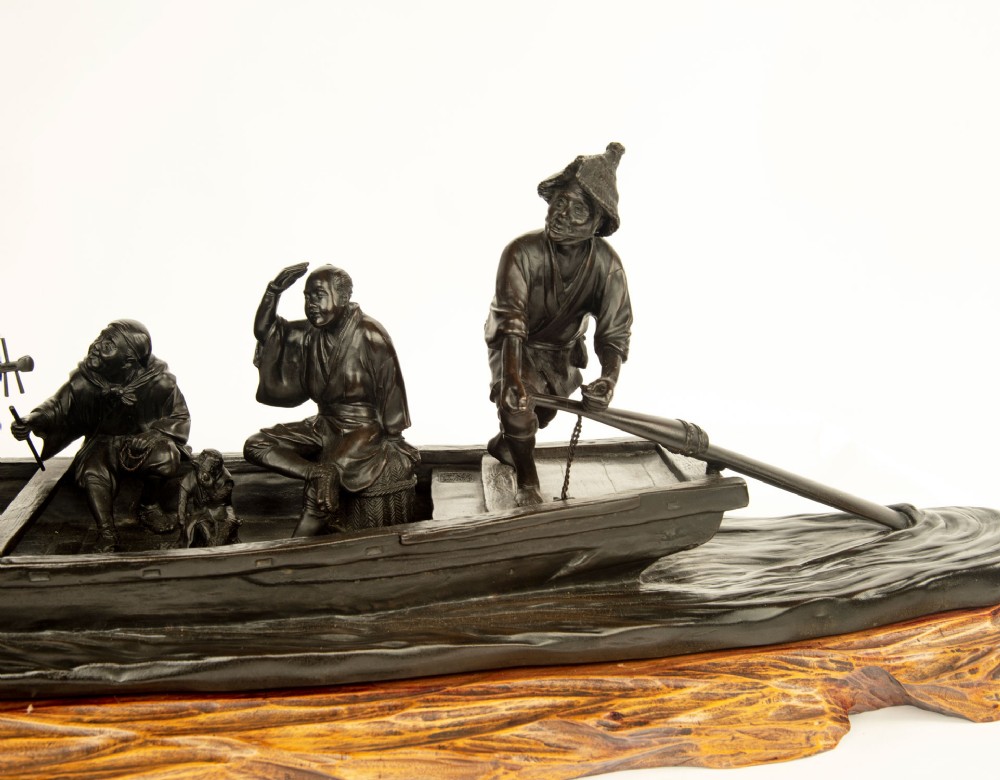 Very Large Japanese Bronze Ferry Boat Okimono by Seiya View IV