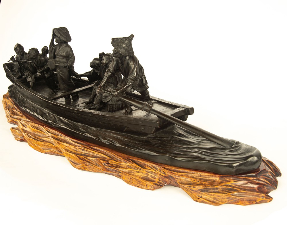 Very Large Japanese Bronze Ferry Boat Okimono by Seiya View VI