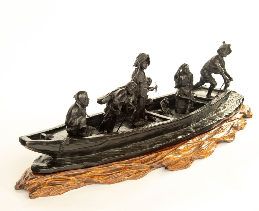 Very Large Japanese Bronze Ferry Boat Okimono by Seiya View VII
